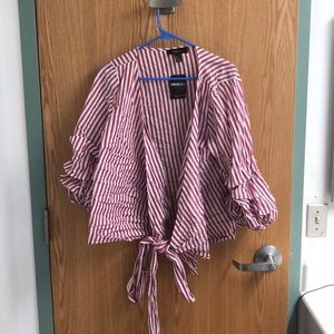 Forever 21 Puff Sleeve Tie Wrap Blouse Never Worn